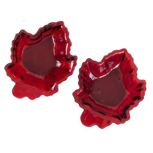 Vintage Anchor Hocking Ruby Red Glass Leaf Dish 6.5” Trinket Bowl - Set of 2